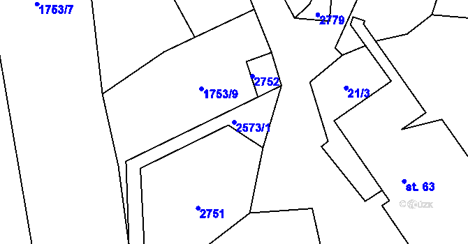 Parcela st. 2573/1 v KÚ Tři Sekery u Tachova, Katastrální mapa