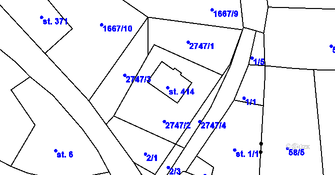 Parcela st. 414 v KÚ Tři Sekery u Tachova, Katastrální mapa