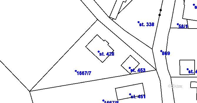Parcela st. 428 v KÚ Tři Sekery u Tachova, Katastrální mapa