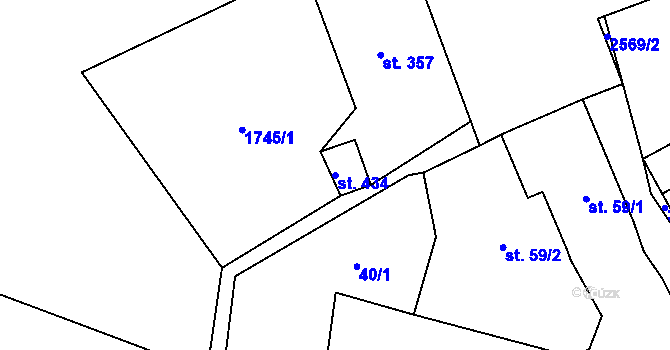 Parcela st. 434 v KÚ Tři Sekery u Tachova, Katastrální mapa