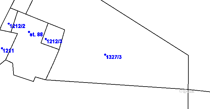 Parcela st. 1327/3 v KÚ Tři Sekery u Tachova, Katastrální mapa