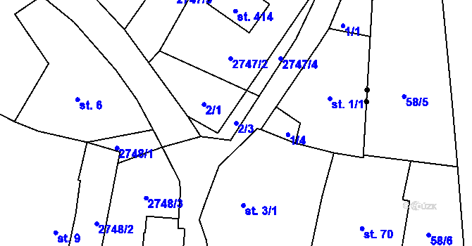 Parcela st. 2/3 v KÚ Tři Sekery u Tachova, Katastrální mapa