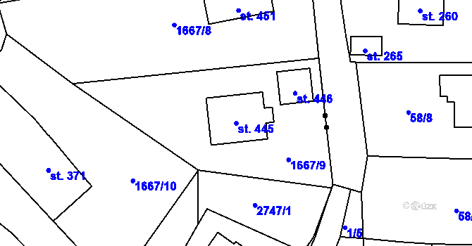 Parcela st. 445 v KÚ Tři Sekery u Tachova, Katastrální mapa