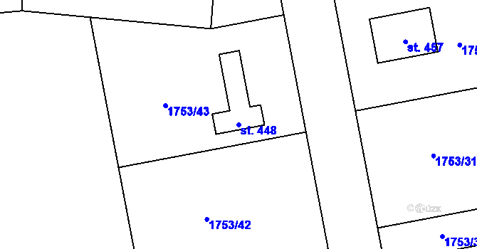 Parcela st. 448 v KÚ Tři Sekery u Tachova, Katastrální mapa