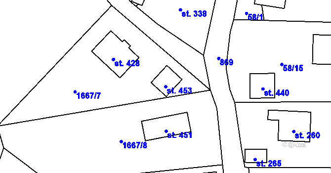 Parcela st. 453 v KÚ Tři Sekery u Tachova, Katastrální mapa
