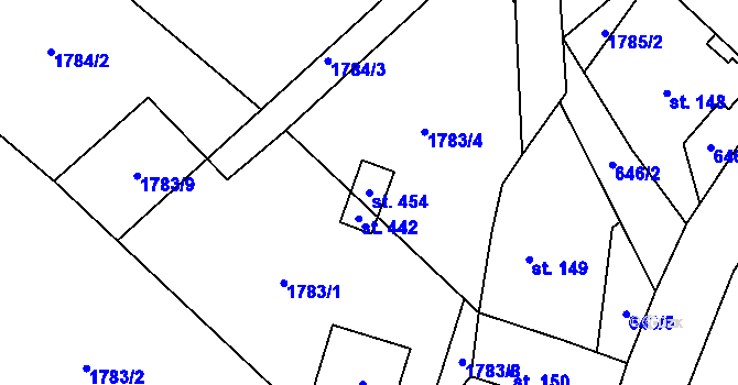 Parcela st. 454 v KÚ Tři Sekery u Tachova, Katastrální mapa