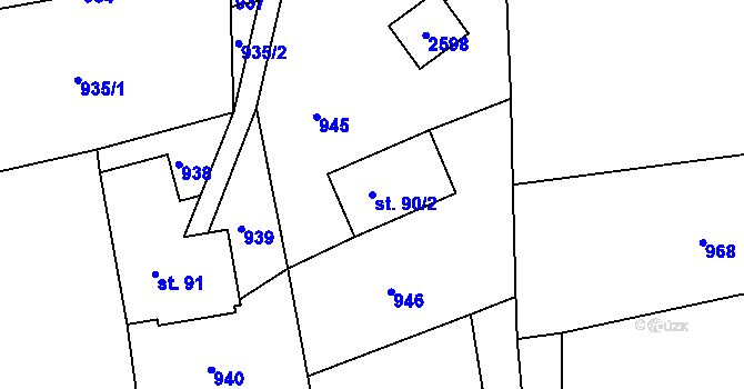 Parcela st. 90/2 v KÚ Tříč, Katastrální mapa