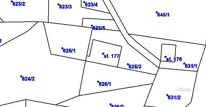 Parcela st. 177 v KÚ Tříč, Katastrální mapa