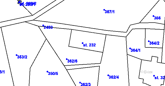 Parcela st. 232 v KÚ Tříč, Katastrální mapa