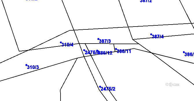 Parcela st. 386/12 v KÚ Tříč, Katastrální mapa
