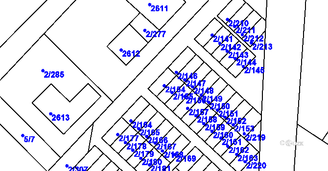 Parcela st. 2/154 v KÚ Třinec, Katastrální mapa