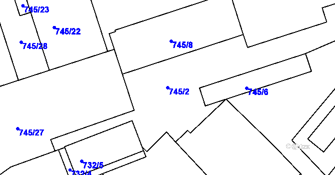 Parcela st. 745/2 v KÚ Třinec, Katastrální mapa