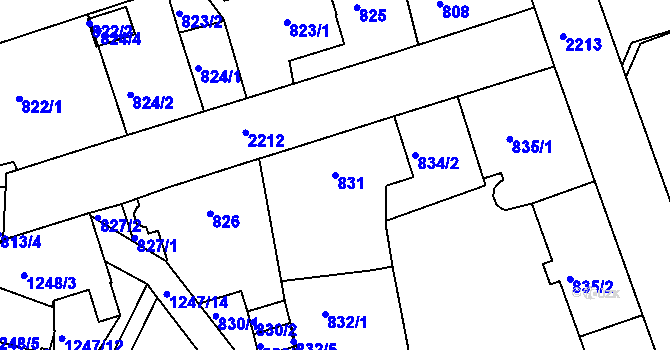 Parcela st. 831 v KÚ Třinec, Katastrální mapa