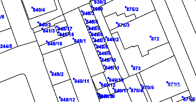 Parcela st. 848/9 v KÚ Třinec, Katastrální mapa