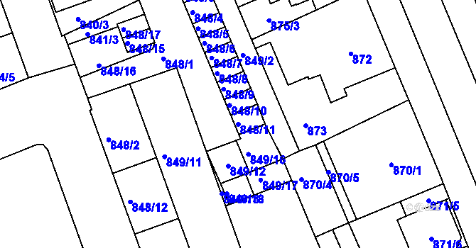 Parcela st. 848/11 v KÚ Třinec, Katastrální mapa