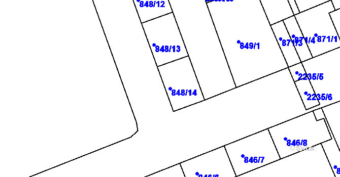 Parcela st. 848/14 v KÚ Třinec, Katastrální mapa