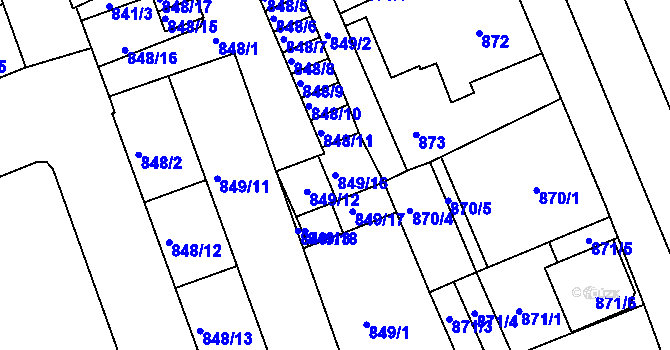Parcela st. 849/16 v KÚ Třinec, Katastrální mapa