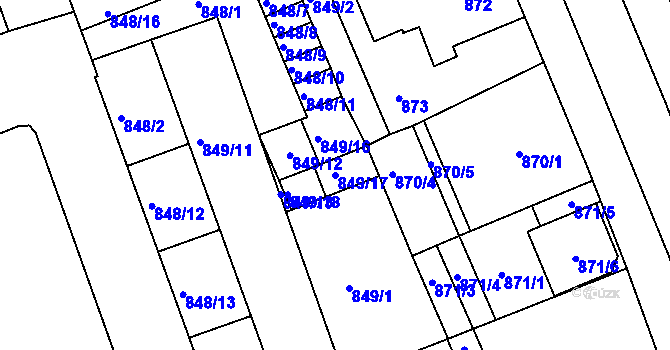 Parcela st. 849/17 v KÚ Třinec, Katastrální mapa