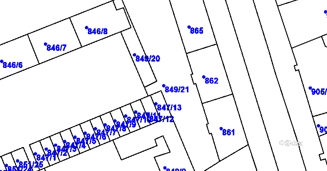 Parcela st. 849/21 v KÚ Třinec, Katastrální mapa