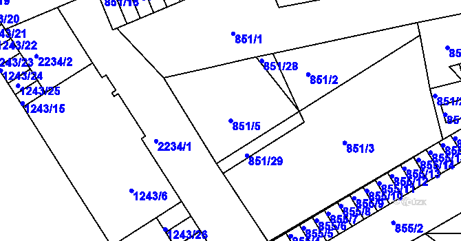 Parcela st. 851/5 v KÚ Třinec, Katastrální mapa