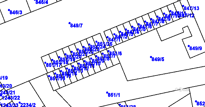 Parcela st. 851/7 v KÚ Třinec, Katastrální mapa