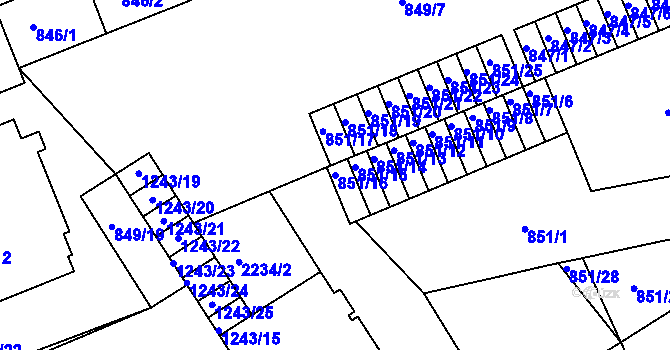 Parcela st. 851/16 v KÚ Třinec, Katastrální mapa