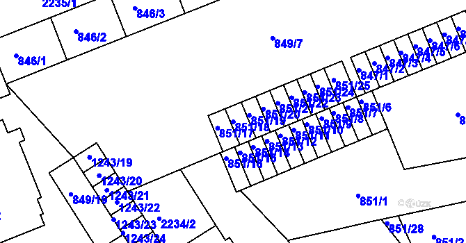 Parcela st. 851/18 v KÚ Třinec, Katastrální mapa
