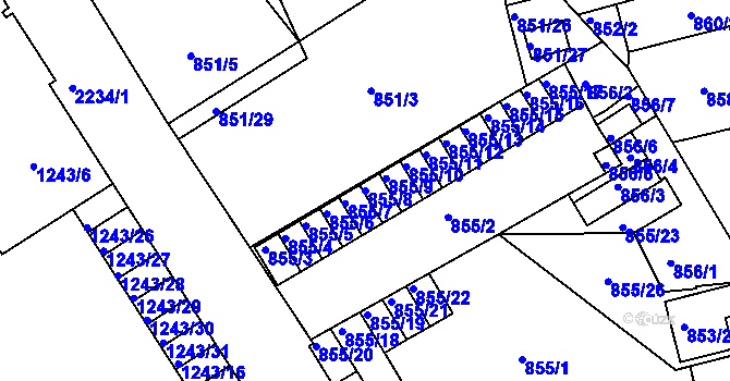 Parcela st. 855/8 v KÚ Třinec, Katastrální mapa