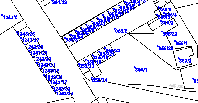 Parcela st. 855/21 v KÚ Třinec, Katastrální mapa