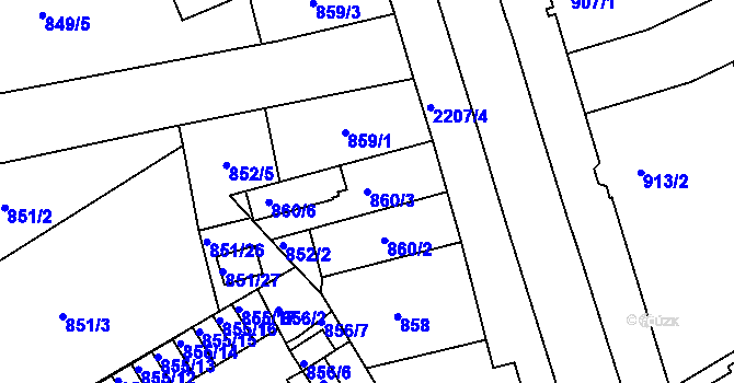 Parcela st. 860/3 v KÚ Třinec, Katastrální mapa