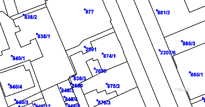 Parcela st. 874/1 v KÚ Třinec, Katastrální mapa