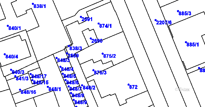 Parcela st. 875/2 v KÚ Třinec, Katastrální mapa