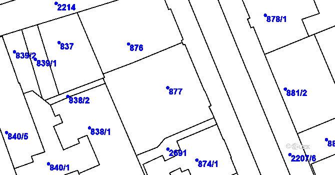 Parcela st. 877 v KÚ Třinec, Katastrální mapa