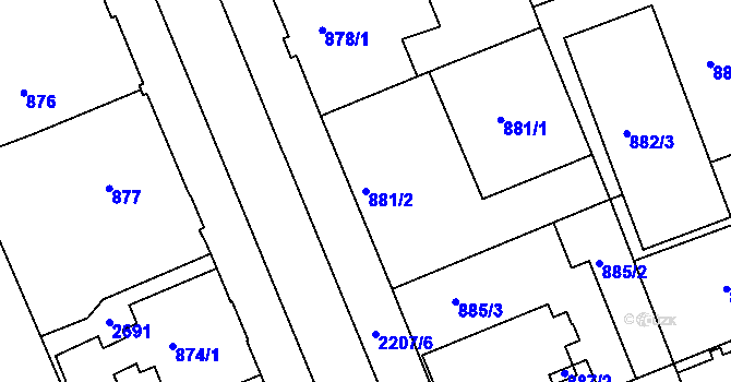 Parcela st. 881/2 v KÚ Třinec, Katastrální mapa