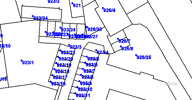 Parcela st. 923/4 v KÚ Třinec, Katastrální mapa