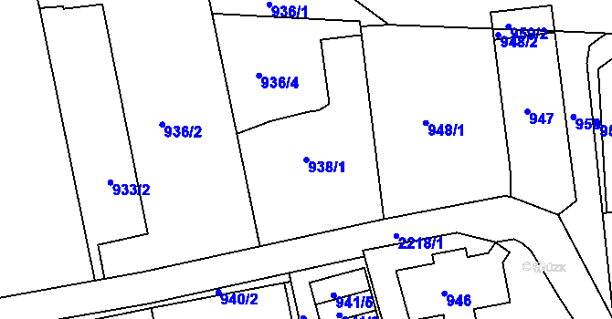 Parcela st. 938/1 v KÚ Třinec, Katastrální mapa