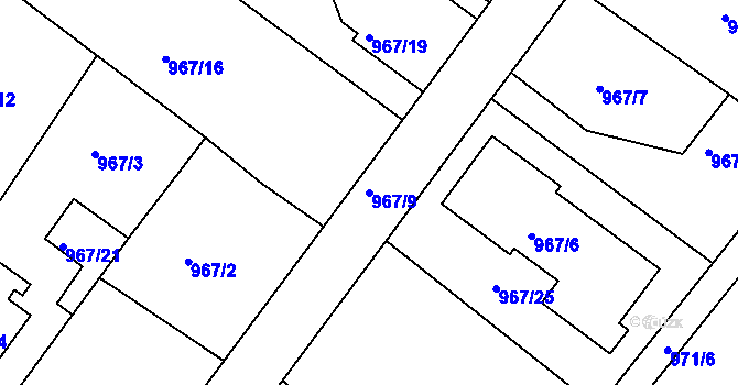 Parcela st. 967/9 v KÚ Třinec, Katastrální mapa