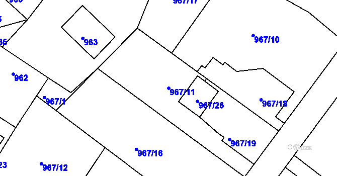 Parcela st. 967/11 v KÚ Třinec, Katastrální mapa