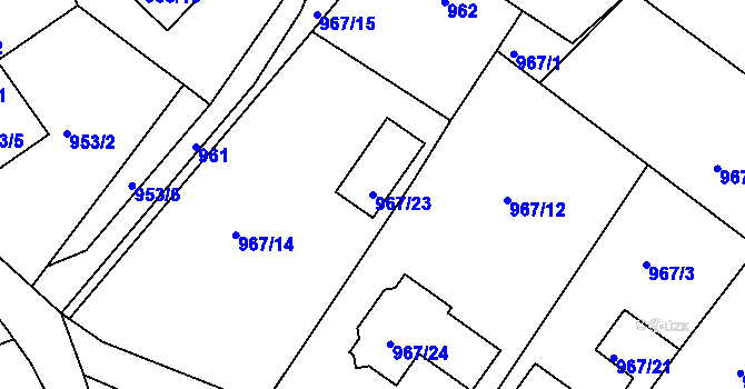 Parcela st. 967/23 v KÚ Třinec, Katastrální mapa