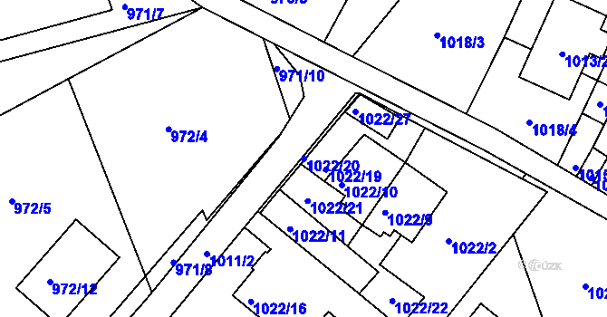 Parcela st. 1022/20 v KÚ Třinec, Katastrální mapa