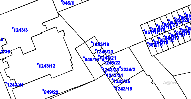 Parcela st. 1243/20 v KÚ Třinec, Katastrální mapa