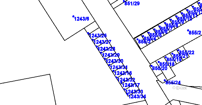 Parcela st. 1243/29 v KÚ Třinec, Katastrální mapa
