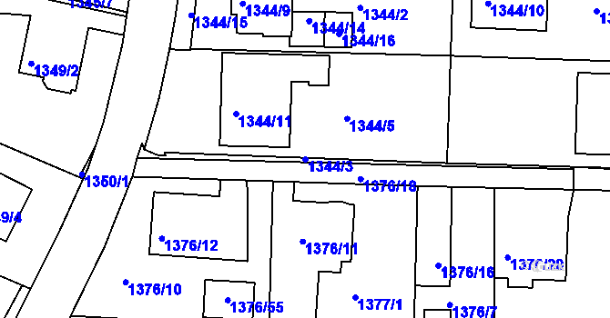 Parcela st. 1344/3 v KÚ Třinec, Katastrální mapa
