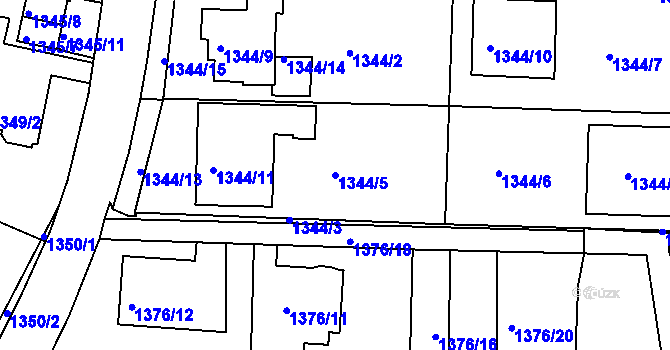 Parcela st. 1344/5 v KÚ Třinec, Katastrální mapa