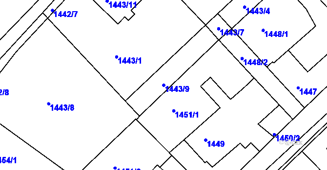 Parcela st. 1443/9 v KÚ Třinec, Katastrální mapa