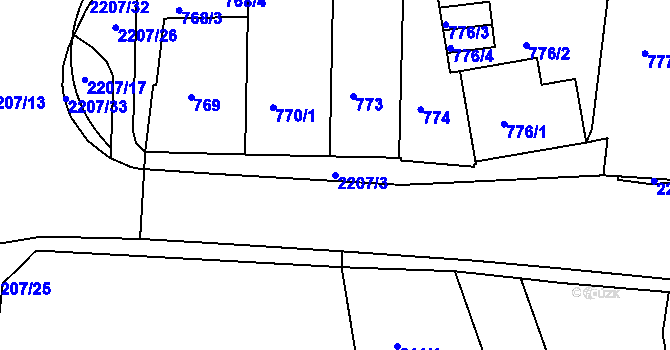 Parcela st. 2207/3 v KÚ Třinec, Katastrální mapa