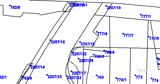 Parcela st. 2207/18 v KÚ Třinec, Katastrální mapa
