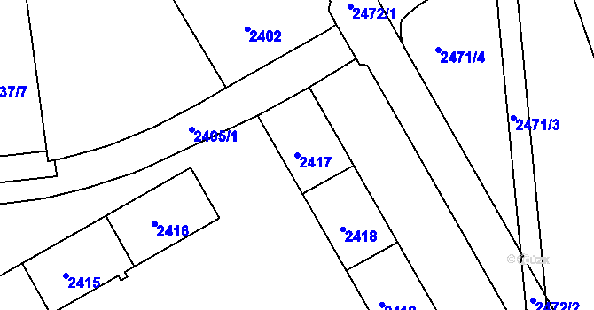 Parcela st. 2417 v KÚ Třinec, Katastrální mapa