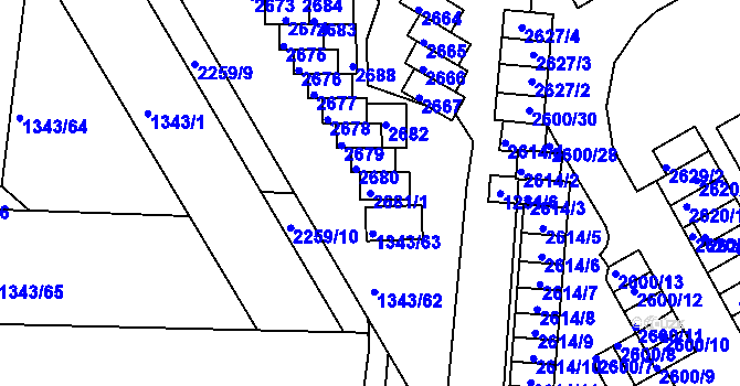 Parcela st. 2681/1 v KÚ Třinec, Katastrální mapa