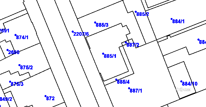 Parcela st. 885/1 v KÚ Třinec, Katastrální mapa